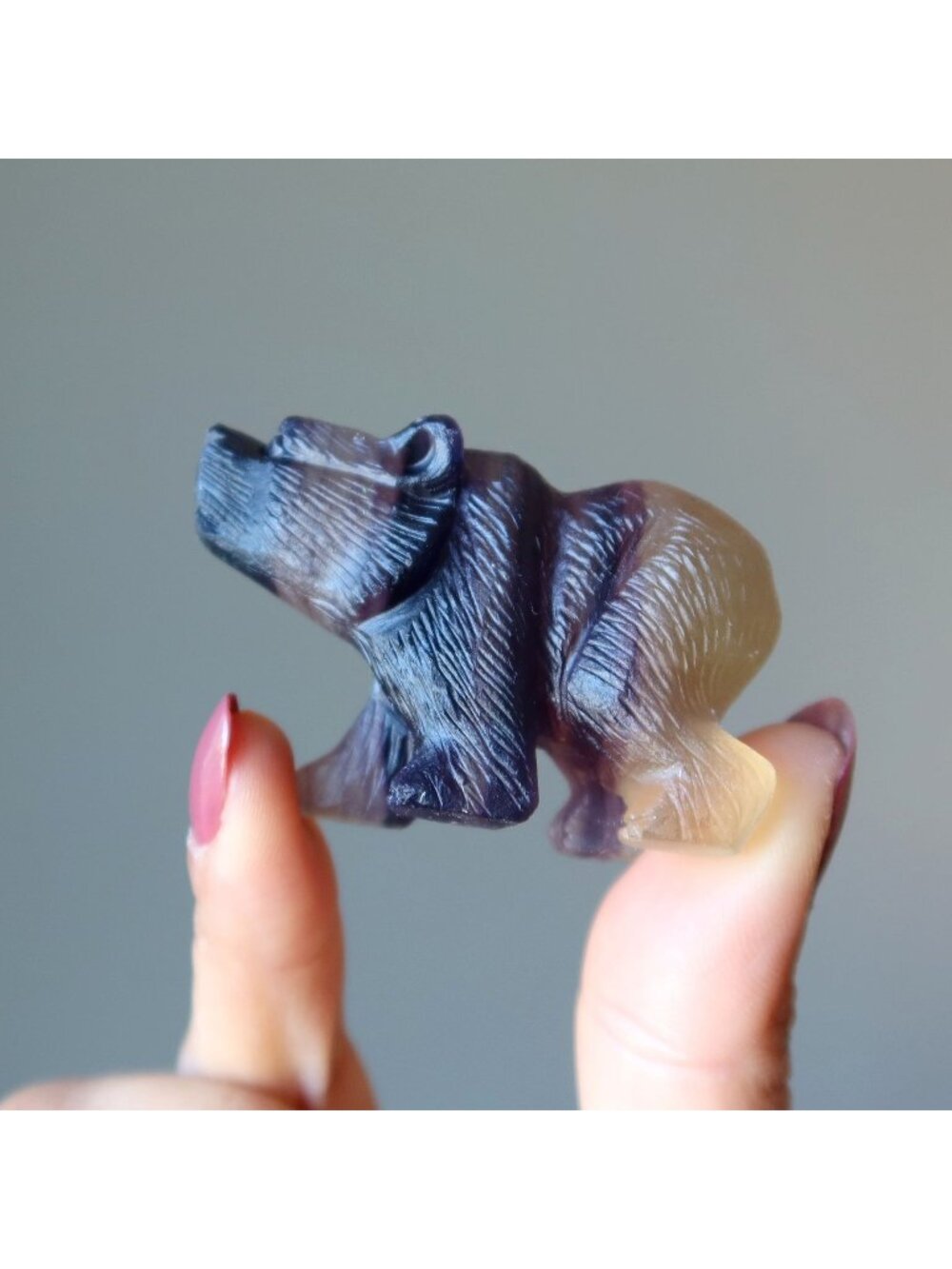 Fluorite Bear Rainbow Stone Animal Fine Carving Purple Gemstone Figurine